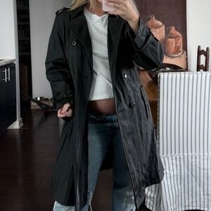 Vintage Y2K PVC Black Belted Trench Coat